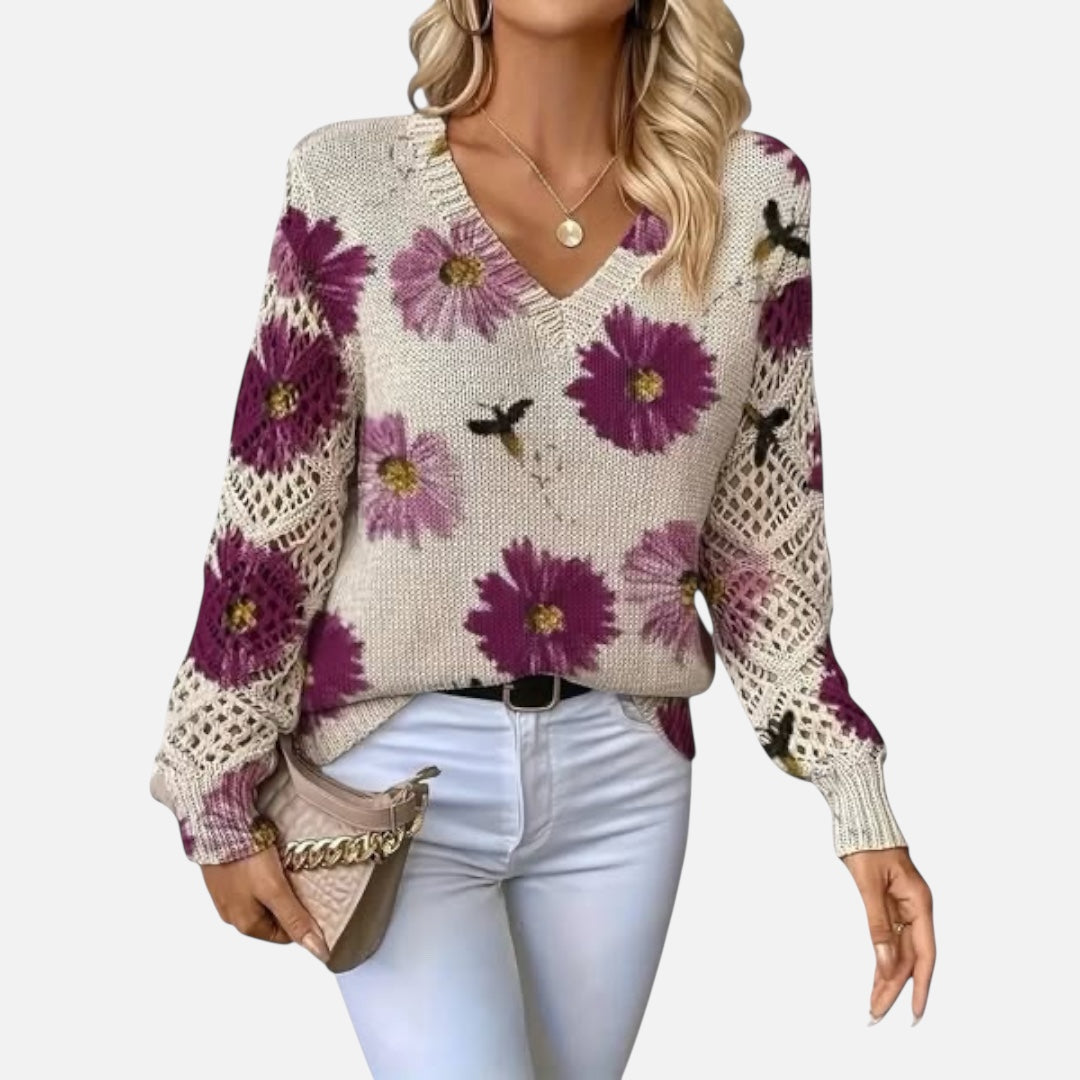 Catarina - Πλεκτή μπλούζα με φλοράλ σχέδιο