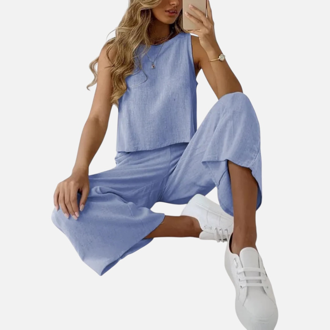 Sia - Δίχρωμο σετ με top και άνετο παντελόνι για γυναίκες