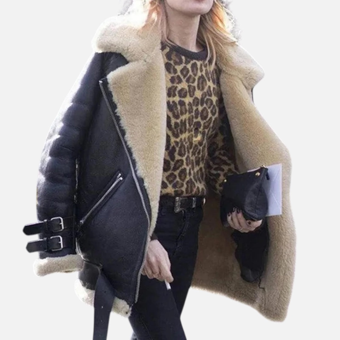 Zoi - Premium δερμάτινο μπουφάν από σουέντ προβάτου με ζώνη και τσέπες