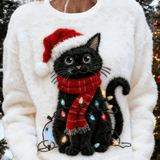 Ανεπίσημο φούτερ από φλις με καλλιτεχνική εκτύπωση γατούλας για γυναίκες