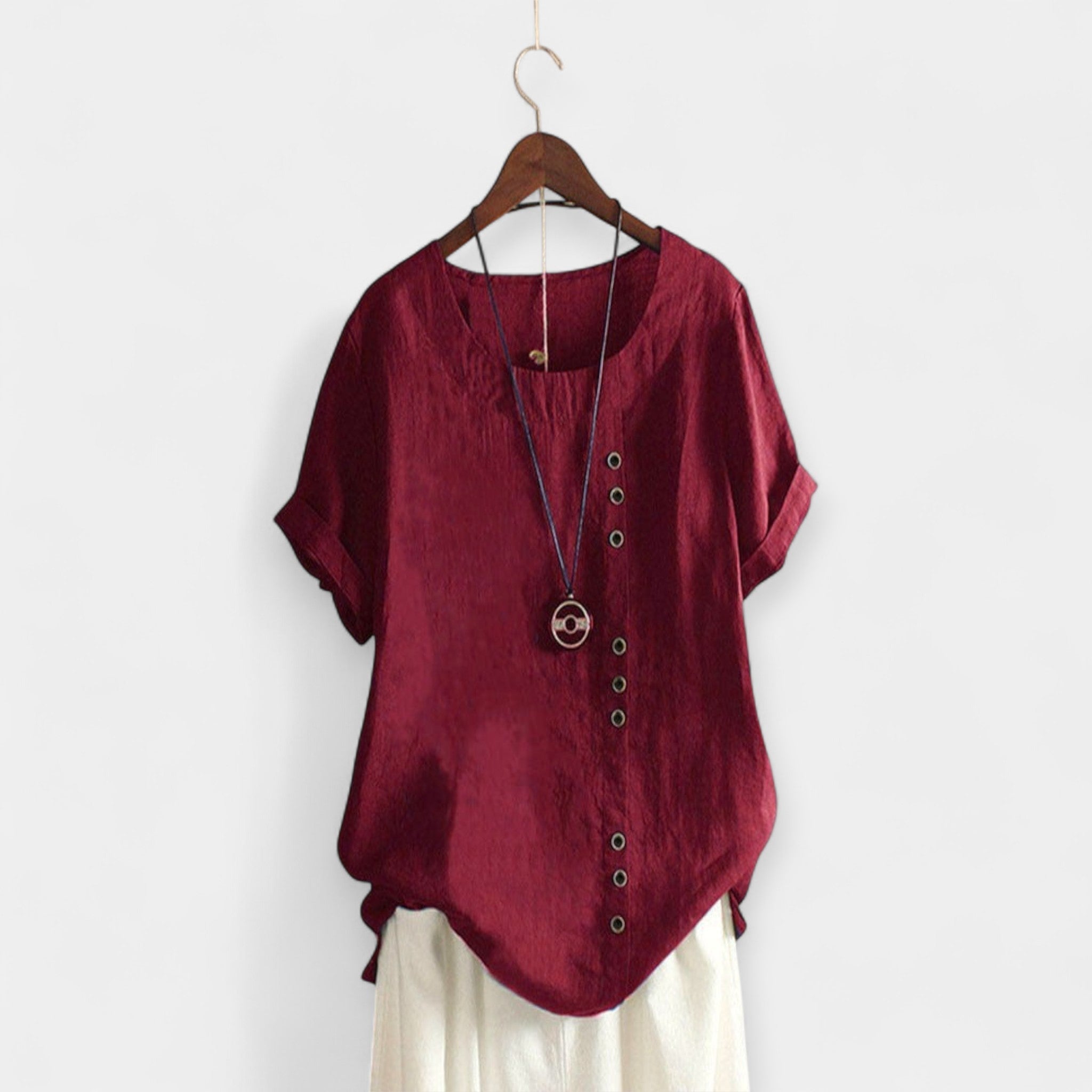 Μπλούζα με Κουμπιά και Κοντά Μανίκια