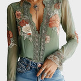 Liora - Μπλούζα με Λουλούδια και Δαντέλα σε Μποέμ Στυλ